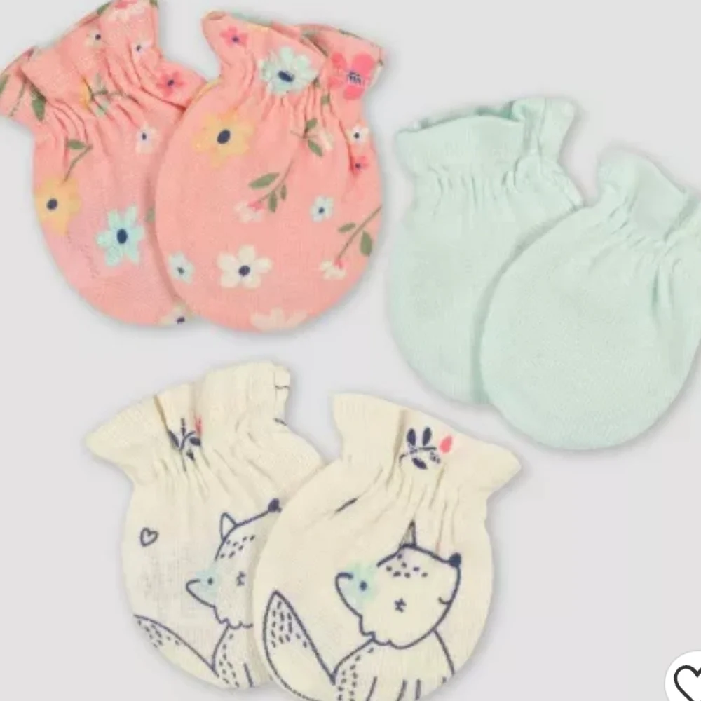 Gerber Baby Girls' 3pk Fox Mittens - Light Blue/Yellow/Orange Size 0-3 Months